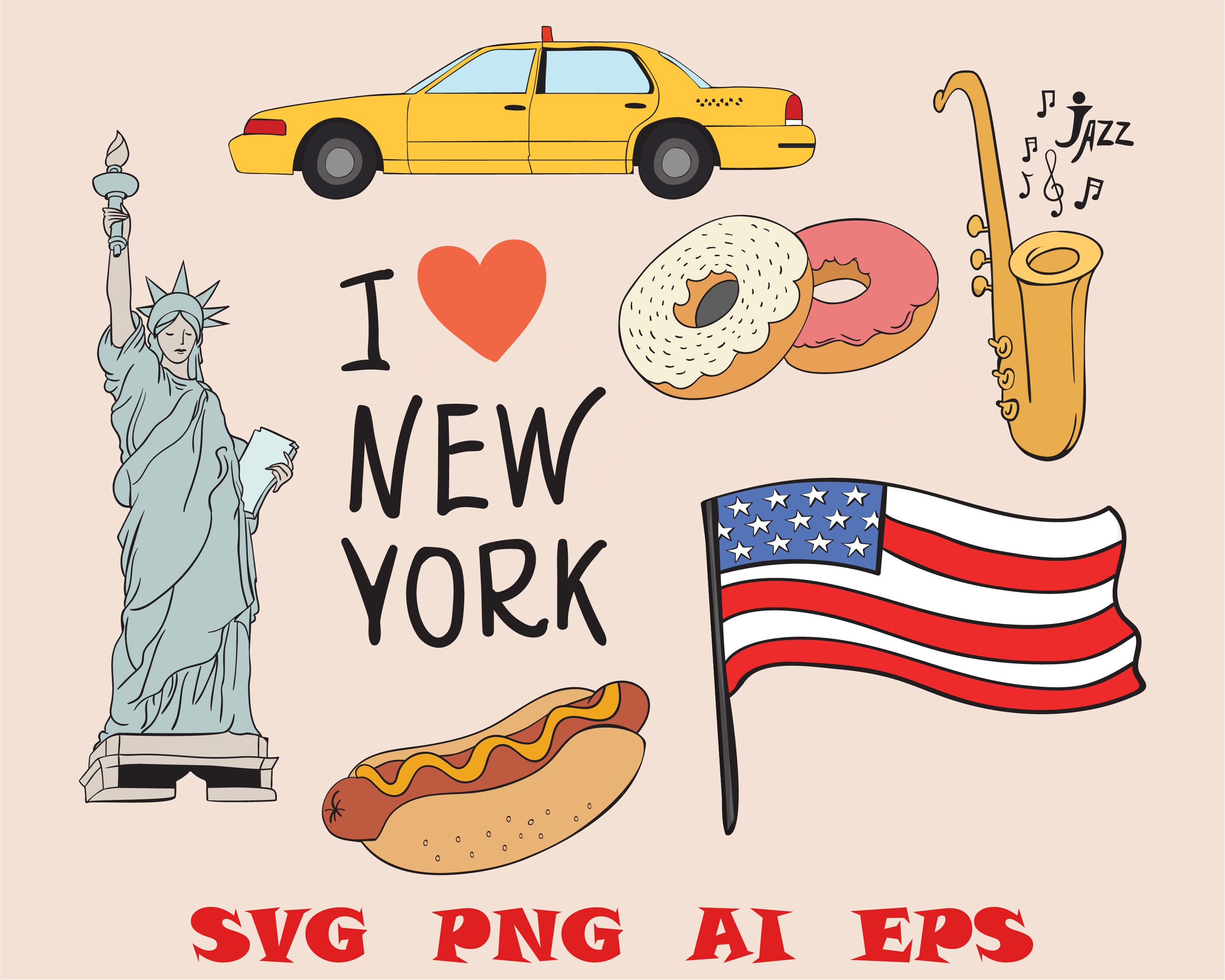I Love New York Svg Statue Of Liberty Silhouette Cut Etsy