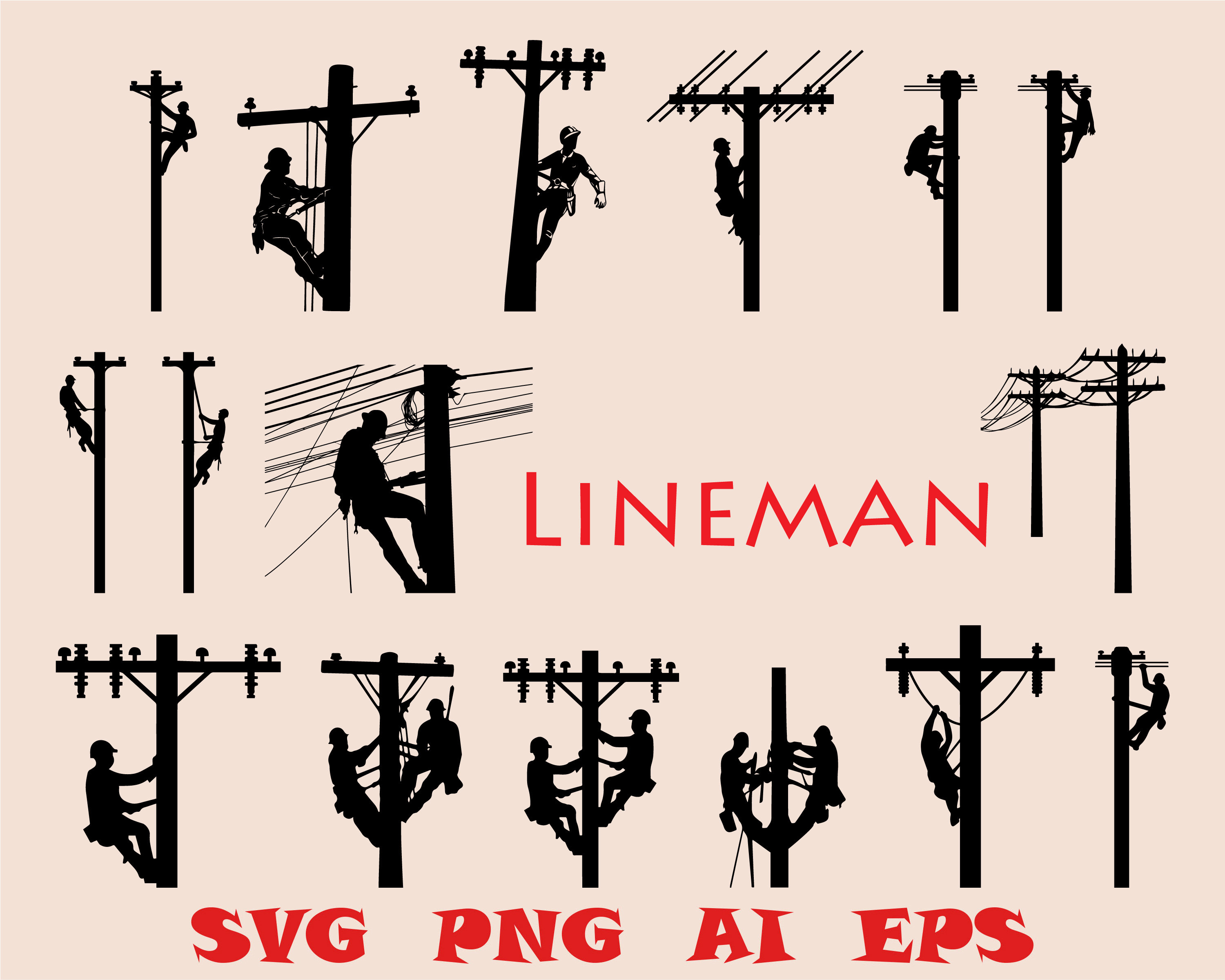 Download lineman svg/electrik lineworker/silhouette/png/cut file/vinyl | Etsy
