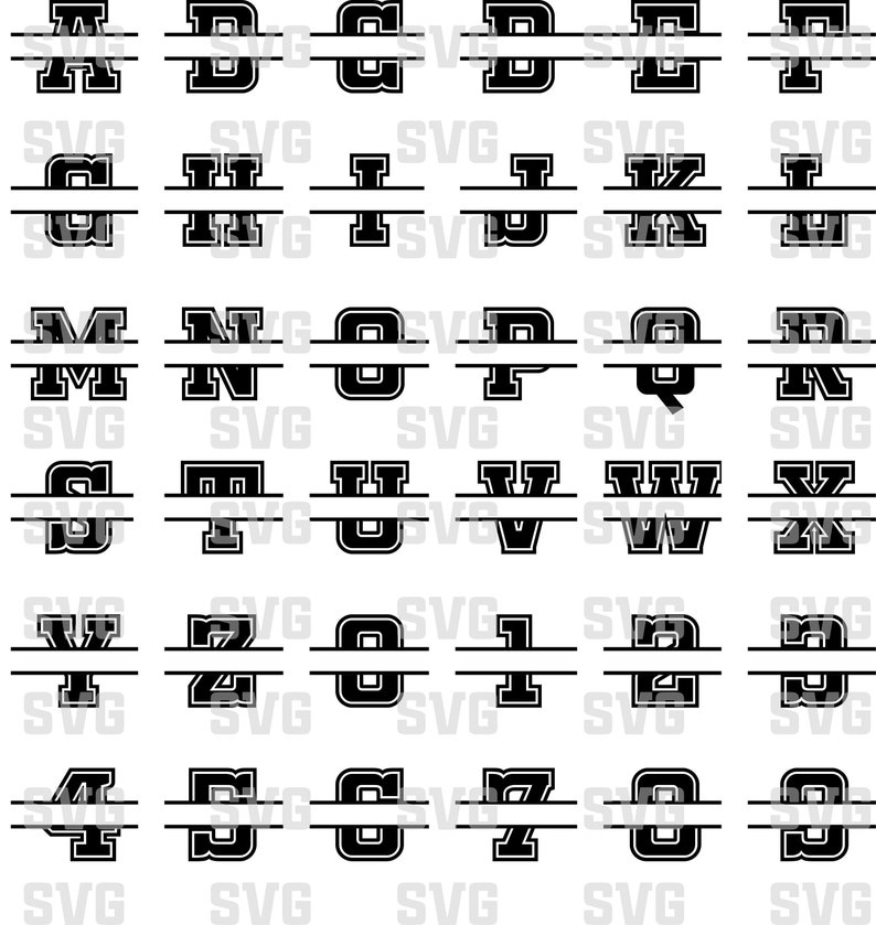 Download Varsity Font Alphabet Cut Files For Cricut Split Monogram Svg Split Letter Svg Eps Dxf Png Svg Pdf Files For Silhouette Cameo Sculpture Art Collectibles