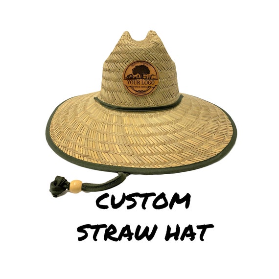Custom Straw Hat With Leather Patch Logo. Personalized | Etsy