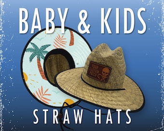 Personalized Baby Lifeguard Hat, Toddler Child Hat, Custom Straw Hat, Baby Sun Hat, Leather Patch, Monogram Kids Hat, Baby Boat Hat.