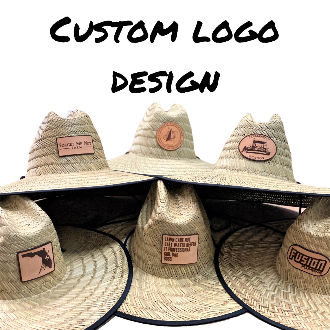 Custom Straw Hat With Leather Patch Logo Personalized Etsy