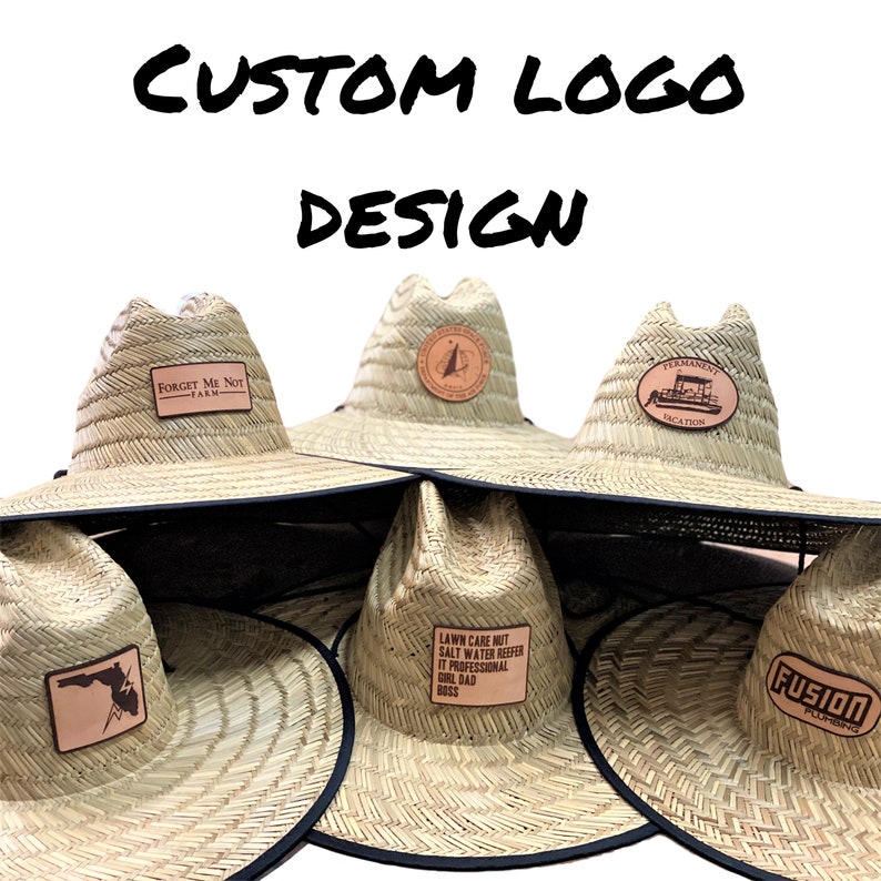 Custom Straw Hat With Leather Patch Logo Personalized Etsy