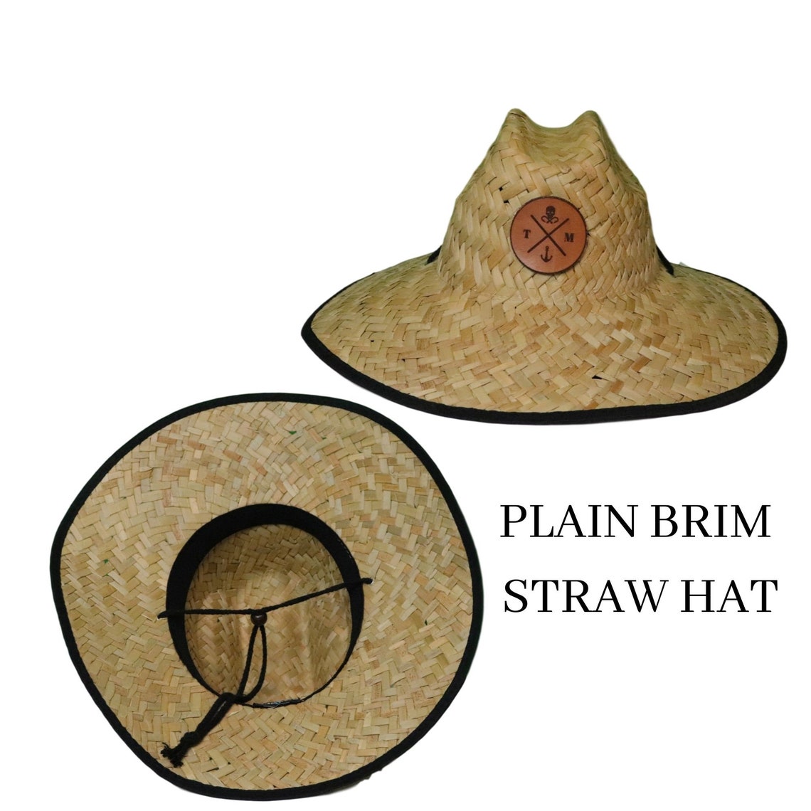 5 Custom Straw Hat With Leather Patch Logo. Personalized Etsy