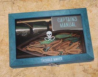 Trouble Maker Drinking Game with Plexiglass Top and 48 Unique Fish, 2 Stainless Shot Glasses, Wooden Fishing Rod, and Wooden Boat