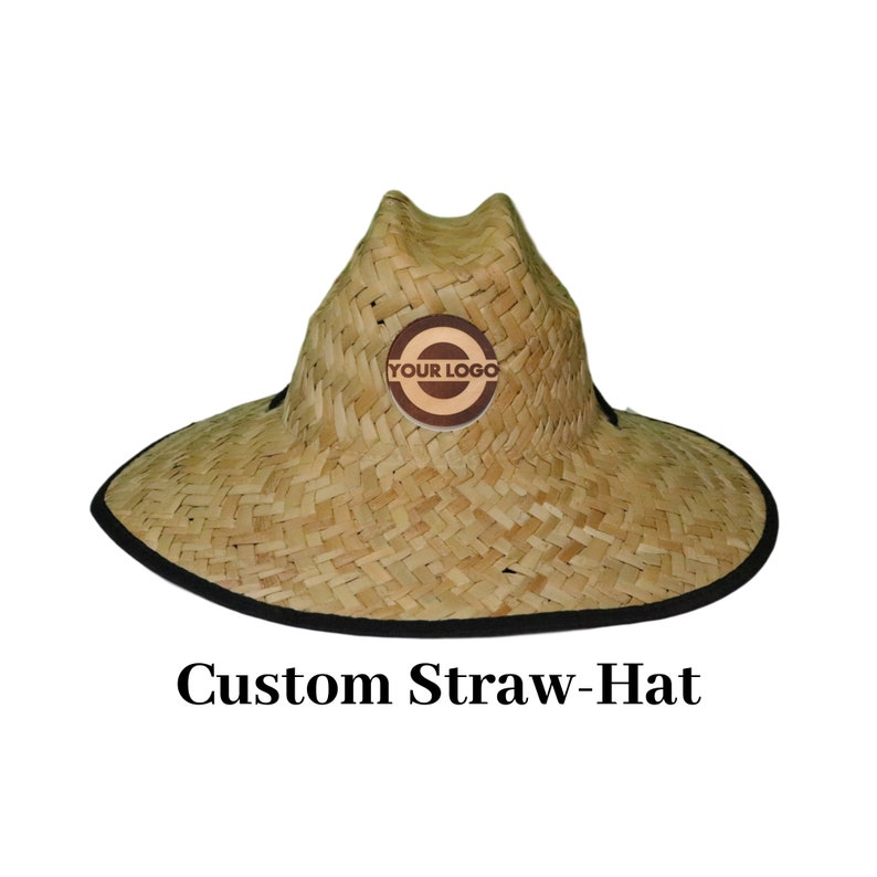5 Custom Straw Hat With Leather Patch Logo. Personalized Etsy
