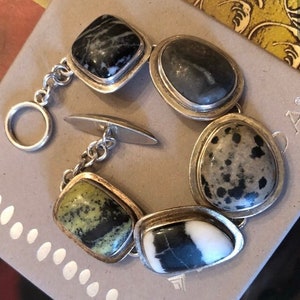 Rare Vintage Silpada Natural Jasper Stone Bracelet Set in .925 Sterling Silver With a Toggle Clasp