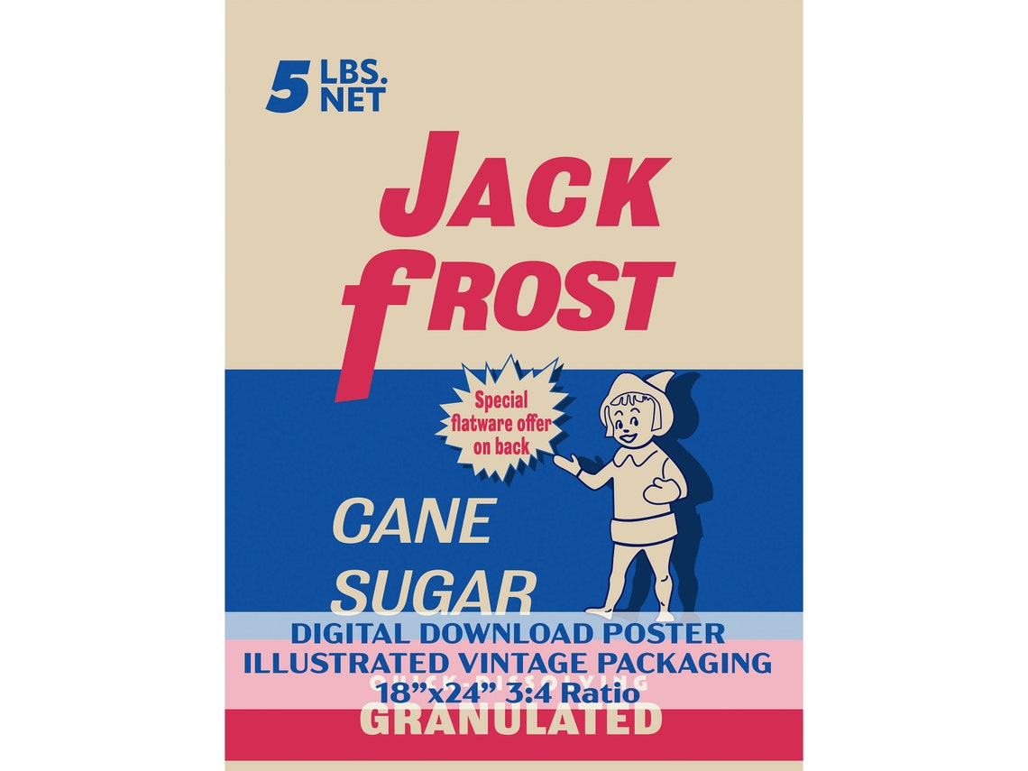 Jack Frost Cane Sugar Vintage Packaging Advertisement Digital Download jack-frost-cane-sugar-vintage-packaging-advertisement-digital-download