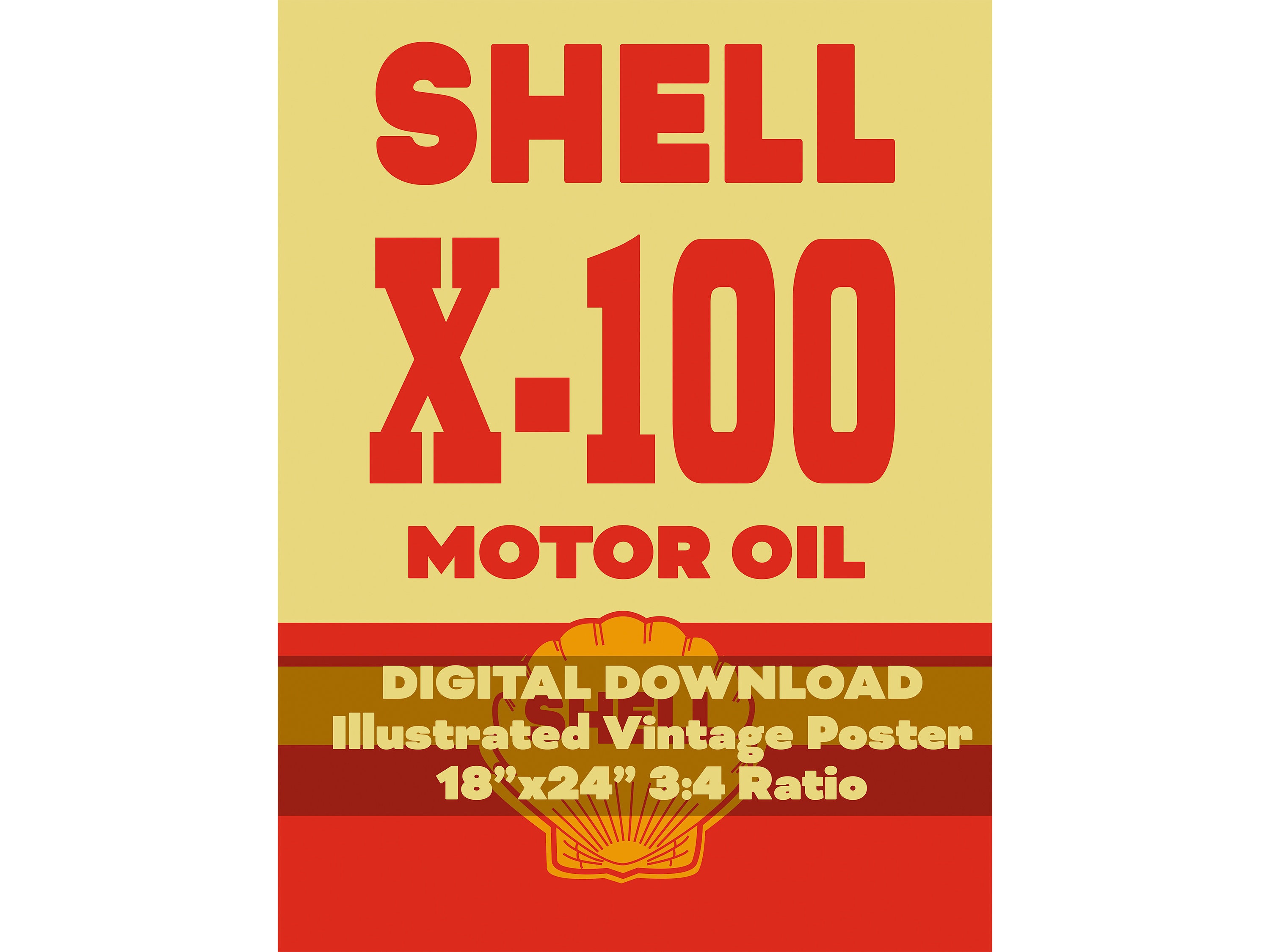 Vintage Shell Motor Oil Poster, Illustrated Label (digital