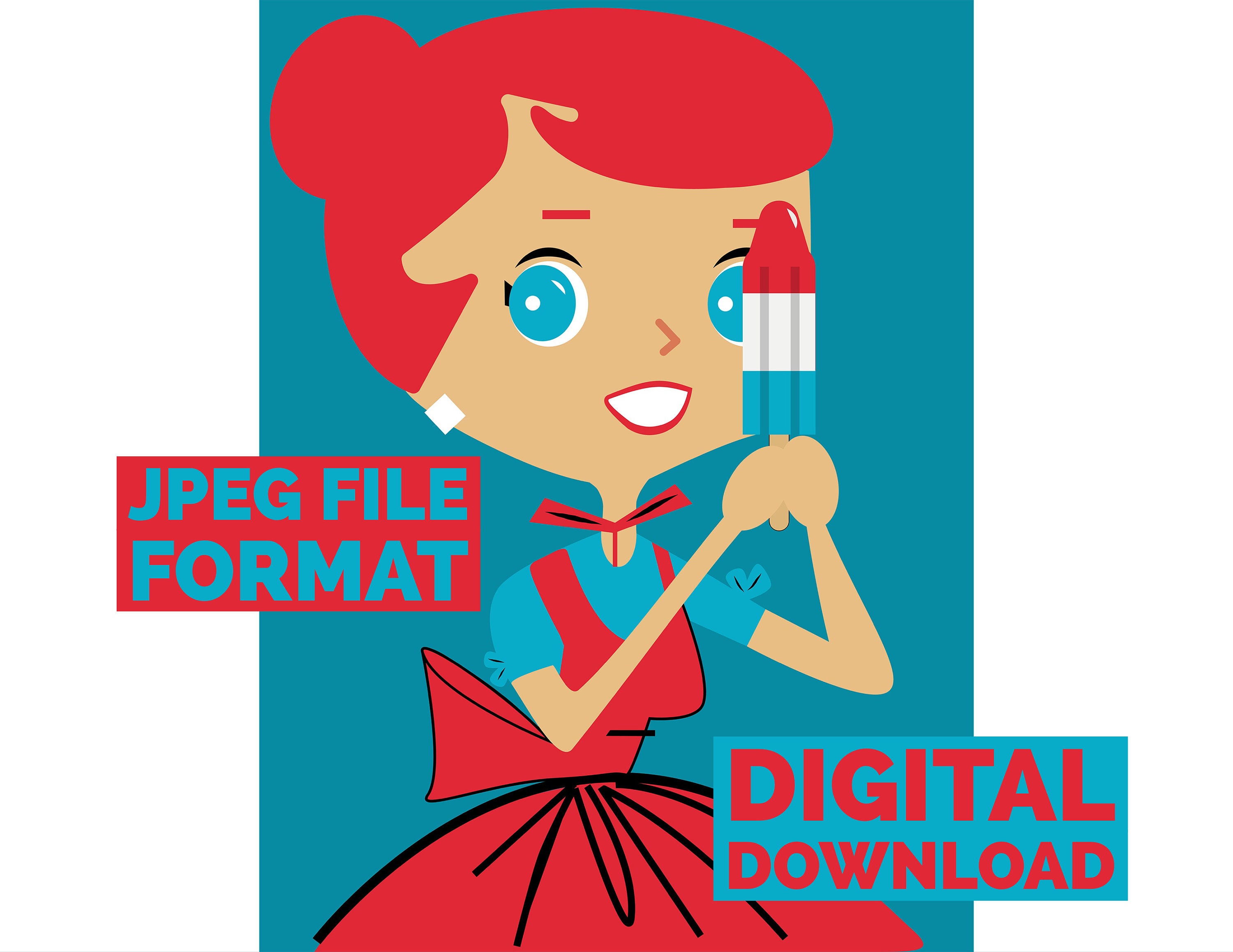 Digital Poster Download Vintage Housewife with Bomb Pop Popsicle Jpeg File Format