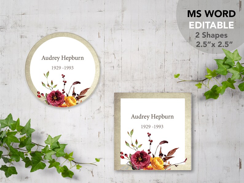 Vintage Golden Floral Printable Funeral Favor Tags Label Etsy Italia