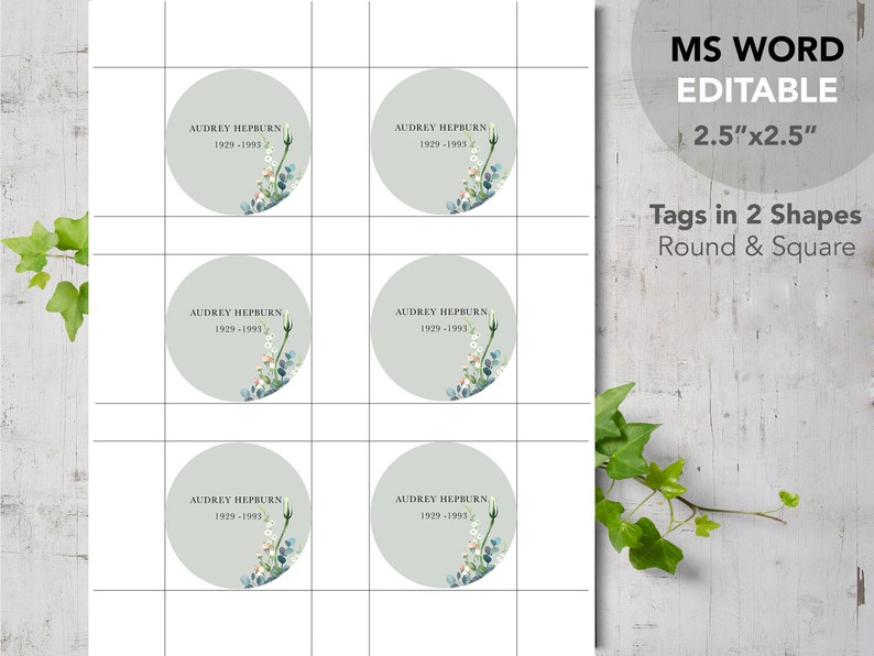 Spring Floral Printable Funeral Favor Tags Labels Template - Etsy