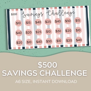 A6 Cash Envelopes Savings Challenge | Five Hundred Dollar Savings Challenge | Cash Envelope System | Savings Fund | Digital Download