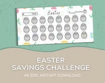 May include: Printable Easter savings challenge tracker with 25 eggs to colour in. Save a set amount of money for each egg and track your progress. A6 size, instant download.