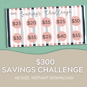 A6 Cash Envelopes Savings Challenge | Three Hundred Dollar Savings Challenge | Cash Envelope System | Savings Fund | Digital Download