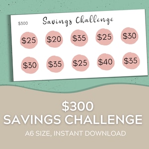 A6 Cash Envelopes Savings Challenge | Three Hundred Dollar Savings Challenge | Cash Envelope System | Savings Fund | Digital Download