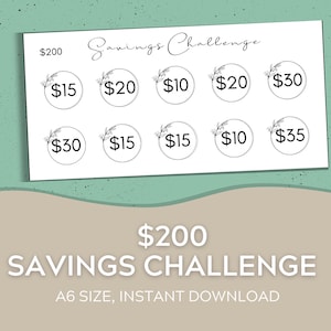 A6 Cash Envelopes Savings Challenge | Two Hundred Dollar Savings Challenge | Cash Envelope System | Savings Fund | Digital Download