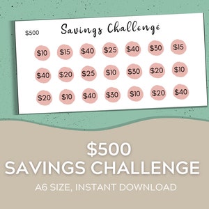 A6 Cash Envelopes Savings Challenge | Five Hundred Dollar Savings Challenge | Cash Envelope System | Savings Fund | Digital Download