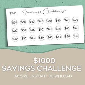 A6 Cash Envelopes Savings Challenge | One Thousand Dollar Savings Challenge | Cash Envelope System | Savings Fund | Digital Download
