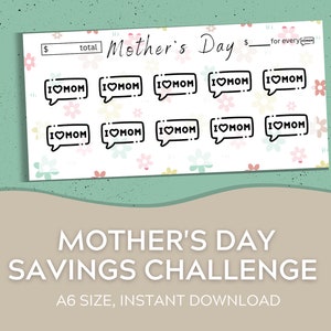 A6 Cash Envelopes Savings Tracker | Mother&#39;s Day Savings Challenge | Cash Envelope System | Cash Stuffing | Holiday Fund | Digital Download
