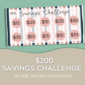 A6 Cash Envelopes Savings Challenge | Two Hundred Dollar Savings Challenge | Cash Envelope System | Savings Fund | Digital Download