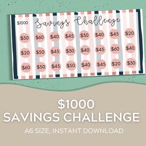 A6 Cash Envelopes Savings Challenge | One Thousand Dollar Savings Challenge | Cash Envelope System | Savings Fund | Digital Download