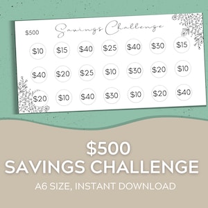 A6 Cash Envelopes Savings Challenge | Five Hundred Dollar Savings Challenge | Cash Envelope System | Savings Fund | Digital Download