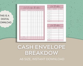 Cash Envelope Breakdown Cash Budget Cash Savings Challenge