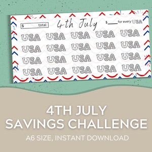 A6 Cash Envelopes Savings Tracker | 4th July Savings Challenge | Cash Envelope System | Cash Stuffing | Holiday Fund | Digital Download