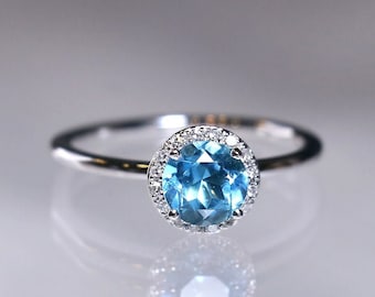 Swiss Blue Topaz Ring, November Birthstone Gifts For Her, Everyday Simple Classic Jewelry