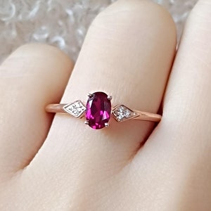 Ruby Promise Ring, Stunning Oval Ruby Ring, Rose Gold July Birthstone Ring, 14K Ruby Women Personalized Gift, Diamond 18K Gold Vermeil Band