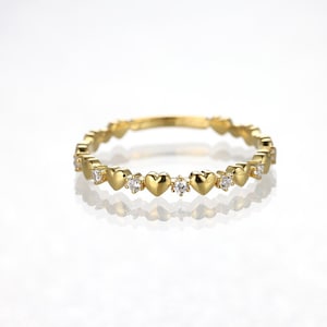 Small Heart Diamond Band Ring, Multi Heart Alternating Ring, Gold Vermeil Love Heart Band, Stacking Ring for Girl, Thin Heart Eternity Band