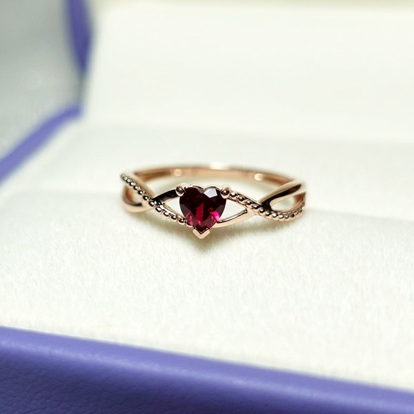 Heart Ruby Solitaire Bypass Ring, 14K Gold Heart Ruby July Cember Birthstone Ring, Rose Gold Wedding Bridal Ring, Anniversary, Mothers Day