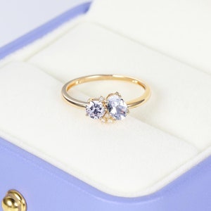Lab Grown Diamond Promise Ring, Diamond Two Stone in Different Shape Ring, 2 Stone Ring, Toi Et Moi Engagement Ring, Oval Round Promise Ring