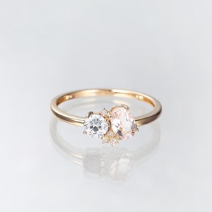Morganite Lab Grown Diamond Promise Ring, Diamond Morganite Two Stone Ring, 2 Stone Ring, Oval Round Toi Et Moi Engagement Ring