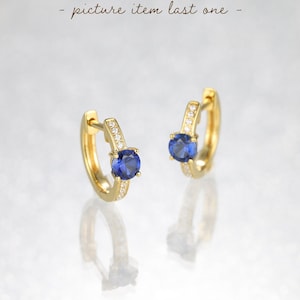 Gold Vermeil Round Sapphire Hoop Earrings, Blue Stone Charm Huggie in 14K Gold, September Birthstone, Cute Gemstone Earring, Wedding Jewelry