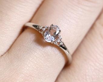 Silver Natural White Topaz Engagement Ring, 14K Gold Gemstone Ring, Made In Your Size Ring, Personalized Gift for Her, Gold Vermeil