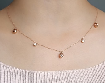 Oval Morganite Charm Necklace, Multi Gemstone Gold Necklace, 14K Round Oval Custom Gemstone Pendant, Dainty 18K Gold Vermeil Choker