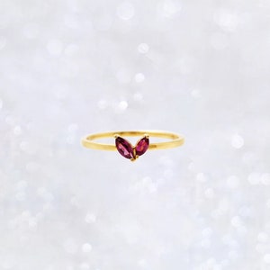 Marquise Garnet Gold Vermeil Ring, Sterling Silver Butterfly Heart Ring