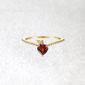 Garnet Apple Heart Ring, 14K Gold Vermeil, Sterling Silver