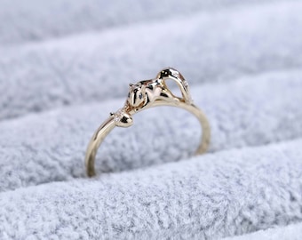 Cute Squirrel Acorn Ring, Chipmunk Squirrel Diamond Rings, 14K Gold Dainty Pet Ring, 18K Gold Vermeil Ring, Birthday Daydaily Gift for Her