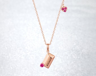 14K guld rubin kärleksstångshänge halsband, hjärtberlock, alla hjärtans dag smycken