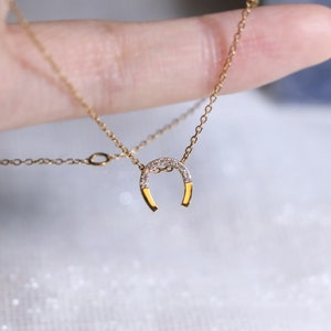 Tiny Horseshoe Charm Diamond Necklace, 14K Gold Lucky Horseshoe U Necklace,  Natural Diamonds Horseshoe Necklace, Lucky Gifts for BEST LUCK