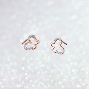 14K White Gold Tiny Butterfly Diamond Studs Earrings, 925S Yellow Gold Vermeil Silver Butterfly Earrings Gift for Her, Mothers Day