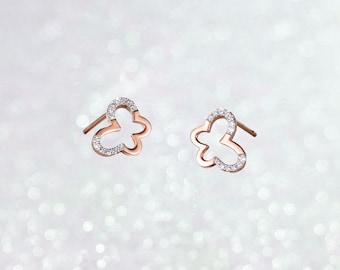 14K Gold Diamond Butterfly Stud Earrings, Sterling Silver Option