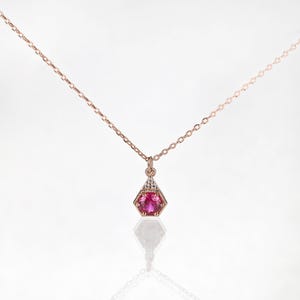 Lab Ruby Hexagon Pendant Necklace, Milgrain Charm