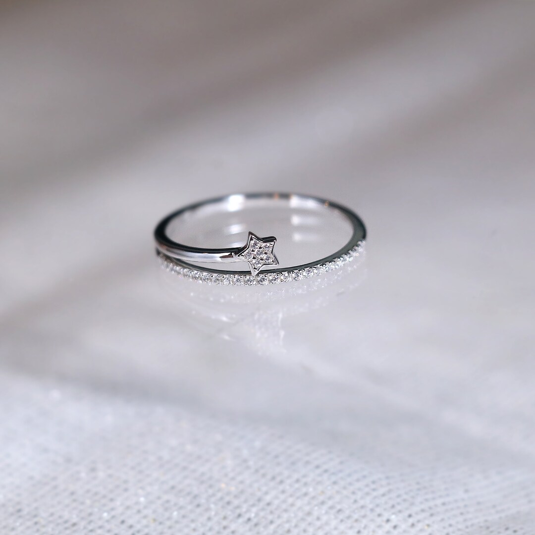 925S Silver Diamonds Star Promise Ring, Tiny Meteor Star Celestial ...