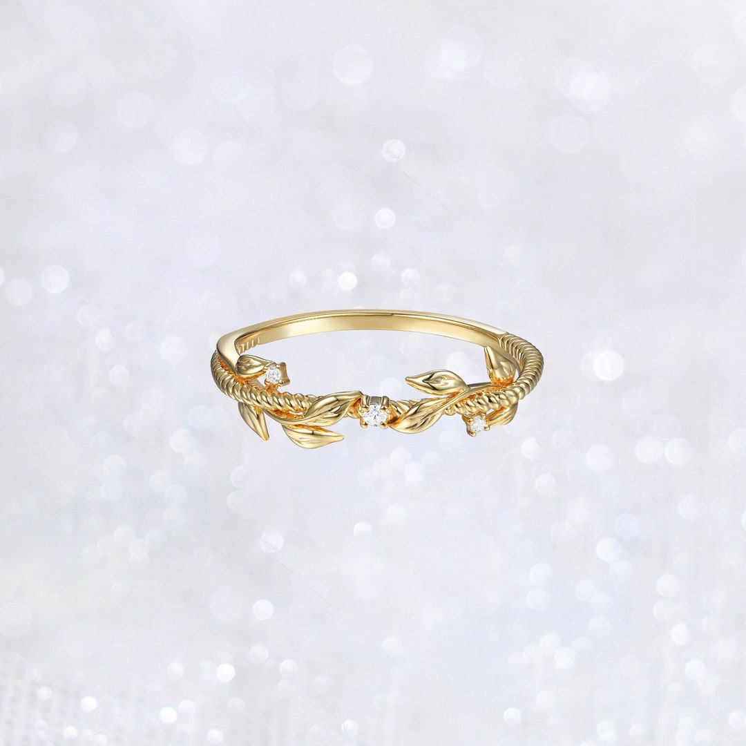 Diamond Twig Ring, Tree Branch Stackable Ring, Leaf Wedding Band, Oak ...