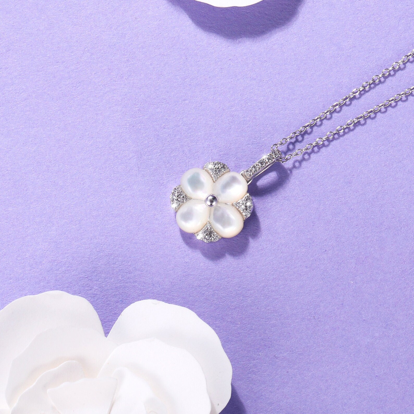 14K White Mother of Pearl Clover Gold Necklace Birthday gifts Etsy