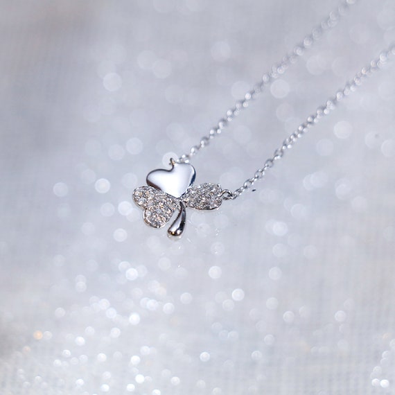 Collana con trifoglio in argento sterling, zirconia cubica, portafortuna - Italia